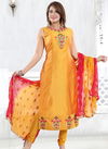 Golden Colour N F CHURIDAR 06 Stylish Festive Wear Designer Worked Readymade Salwar Suit Collection N F C 141 GOLDEN